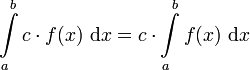 \int\limits_a^b c \cdot f(x) \ \mathrm{d}x = c \cdot \int\limits_a^b f(x) \ \mathrm{d}x